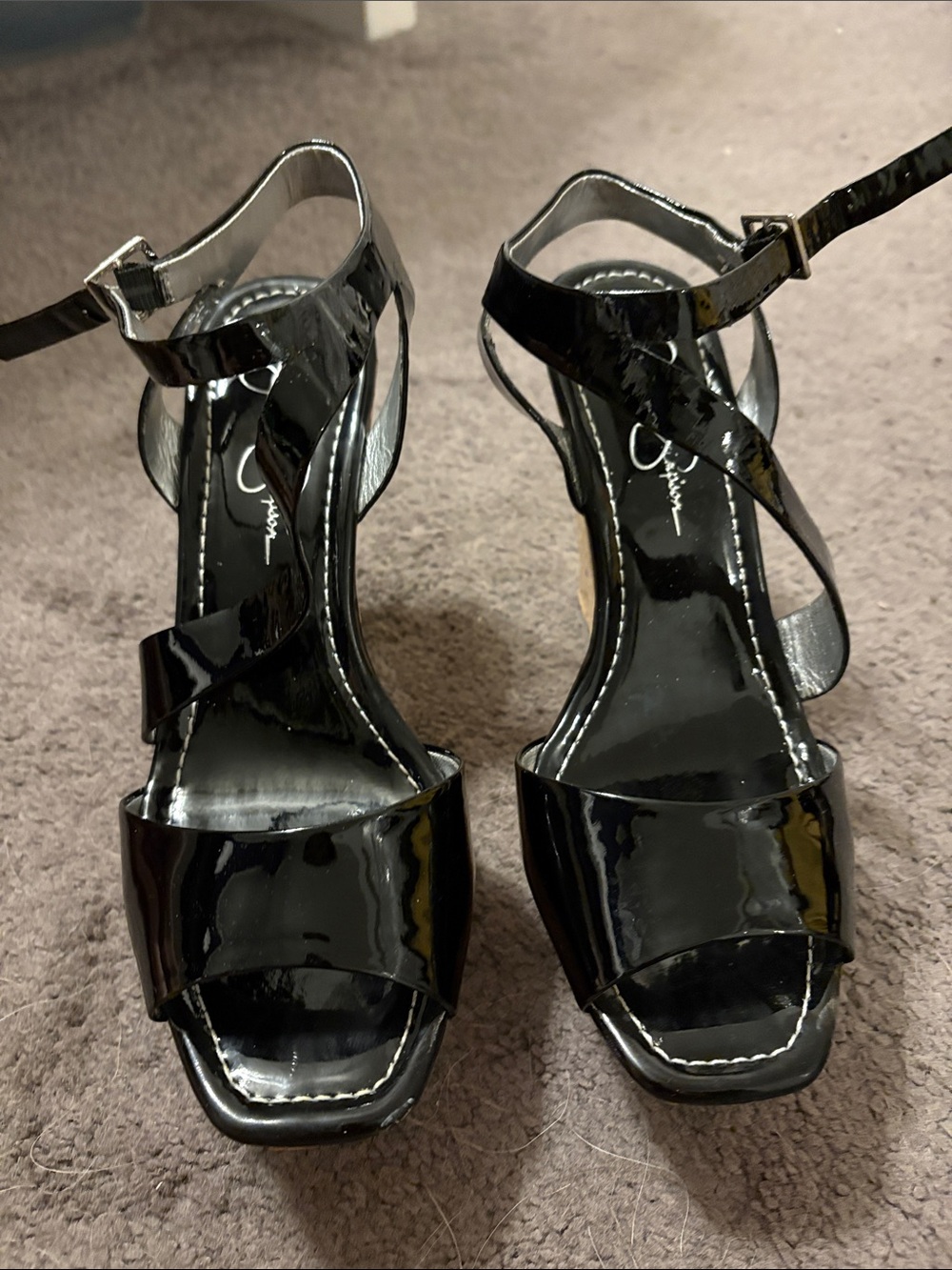 Jessica Simpson Black Patent Ankle-Strap Heels
